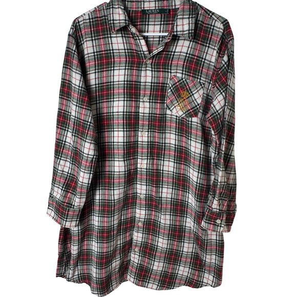 Lauren Ralph Lauren Other - Lauren Ralph Lauren Nightshirt Womens L Red Green Plaid Flannel Crest 8131538